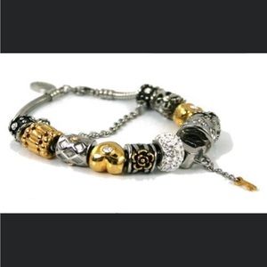 Stainless steel charm bracelet gold and silver